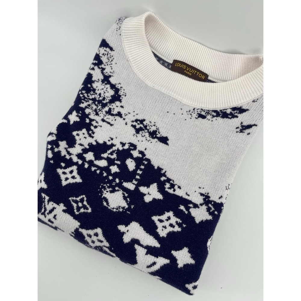 Louis Vuitton LV Monogram Graphic Knit Sweater Blue White Luxury‎ Small